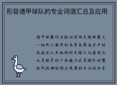形容德甲球队的专业词语汇总及应用